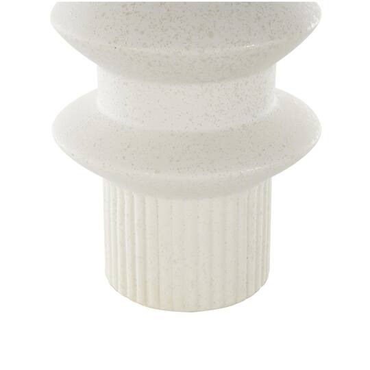White Ceramic Abstract Ribbed Vase with Speckled Texturing